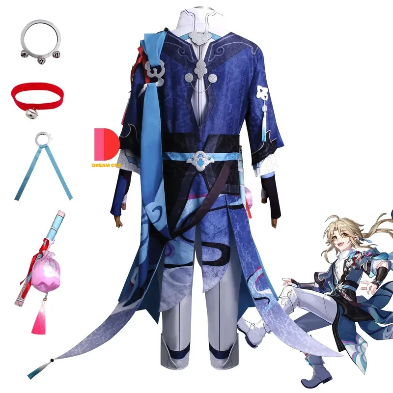 Disfraz de Honkai Star Rail Yan Qing, trajes de tela texturizada Yanging de gran tamaño con pulsera, flauta para Comic Con, conjunto completo