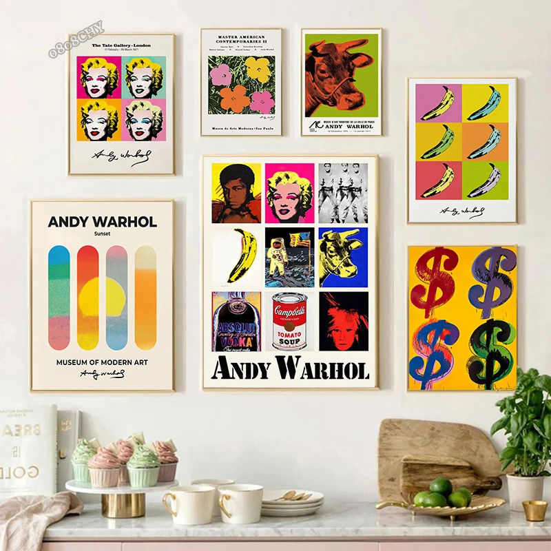 Pop Art Posters Abstract Flower Cow Tomato Soup Canvas Painting Andy Warhol Print Decorative Pictures for Living Room Home Decor