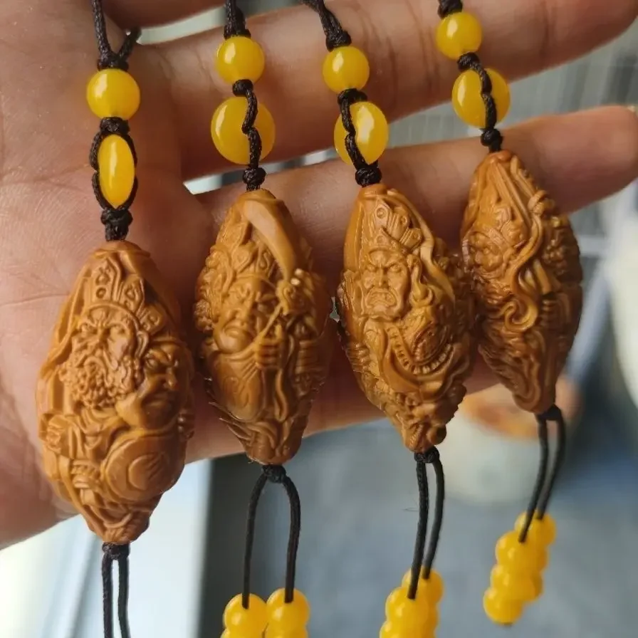 

Pure Natural Olive Core Carving Boutique Single Seed Pendant Mobile Phone Pendant Carving Four Heavenly Kings Chinese Immortals