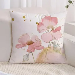 1pc Floral Print Cushion Cover Without Filler, Modern Throw Pillow Case For Sofa, Home Decor Party Decoration 17.7in