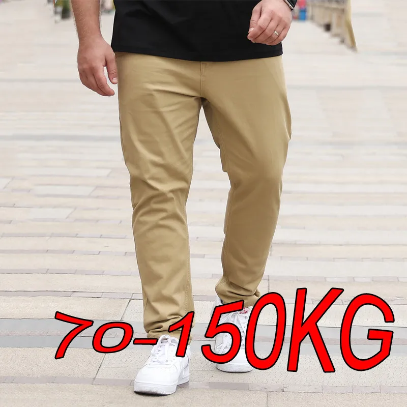 Large Size 48 50 Mens Straight Cut Cotton Slack Casual Trousers Khaki Black Long Pants