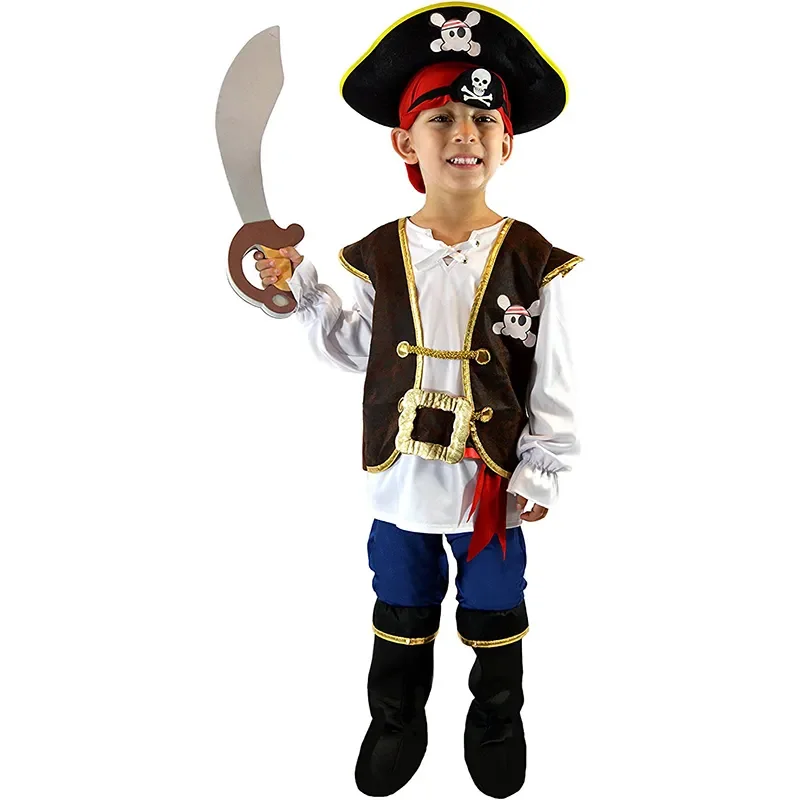 Traje pirata para crianças, Cosplay de Halloween pirata para meninos, roupa de aniversário, tema de Natal, dia das crianças