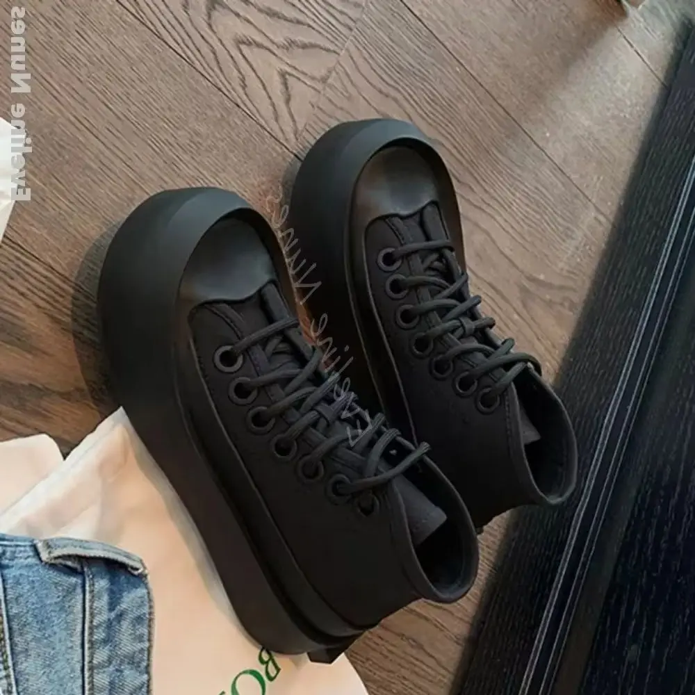 

Thick-soled High-top Canvas Shoes Women Round Toe Cross Strap Lace Up Casual Shoes 2025 Spring New Breathable Versatile Shoes