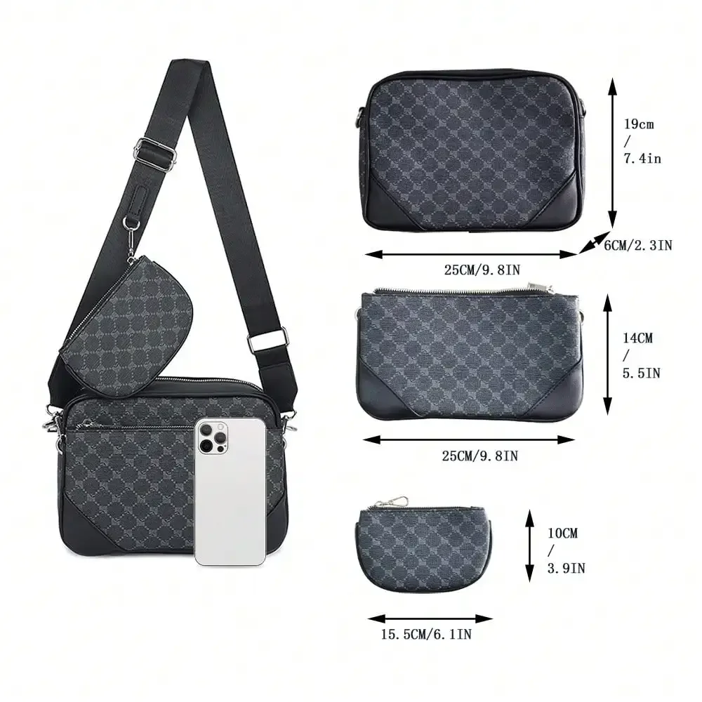 3pcs/Set Men PU Shoulder Bag Messenger Bag With Coin Purse Wallet And Clutch Bag Suitable For Business Commute Travel