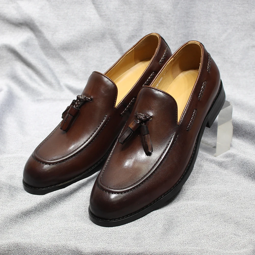 

Men's Loafers Tassel Genuine Cow Leather Comfortable Slip on Wedding Party Office Dress Shoes Men Casual Shoes