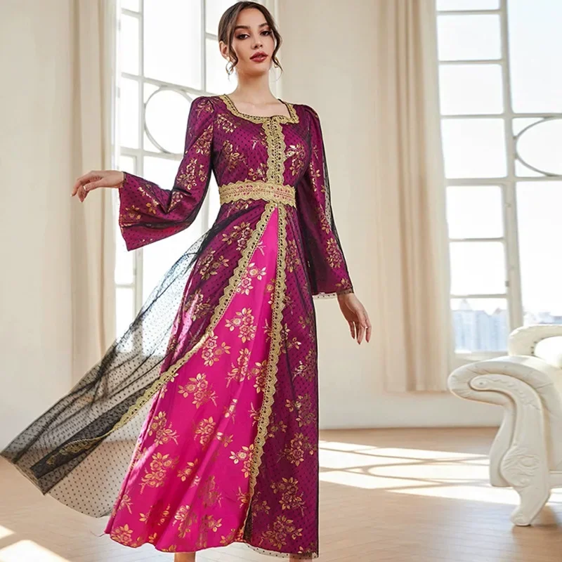 

Elegant Casual Party Dress Autumn and Winter Abayas for Muslim Women Robe Gauze Dress Dubai Turkey Arabic Islamic Clothing New
