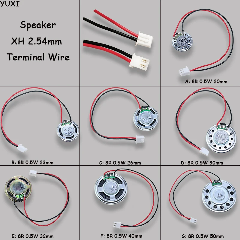 YUXI 10PC 8 Euro 0.5W Diameter 20/23/26/30/32/40/50mm For Electronic Dog Speaker Toy Speaker with Plug XH 2.54mm Terminal Wire