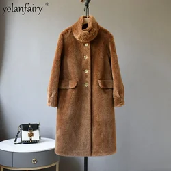 Abrigo de lana pura para mujer, chaqueta de lana 2023 pura de oveja y oveja con cuello levantado, abrigo de invierno, novedad de 100%