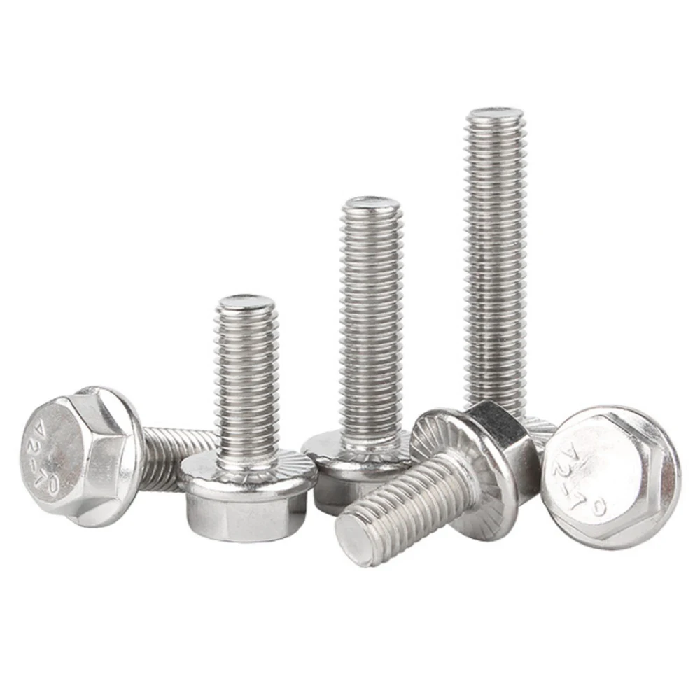 2/10pcs M5 M6 M8 M10 M12 A2-70 304 Stainless Steel External Hex Head with Serrated Flange Washer Cap Screw Bolt GB5787