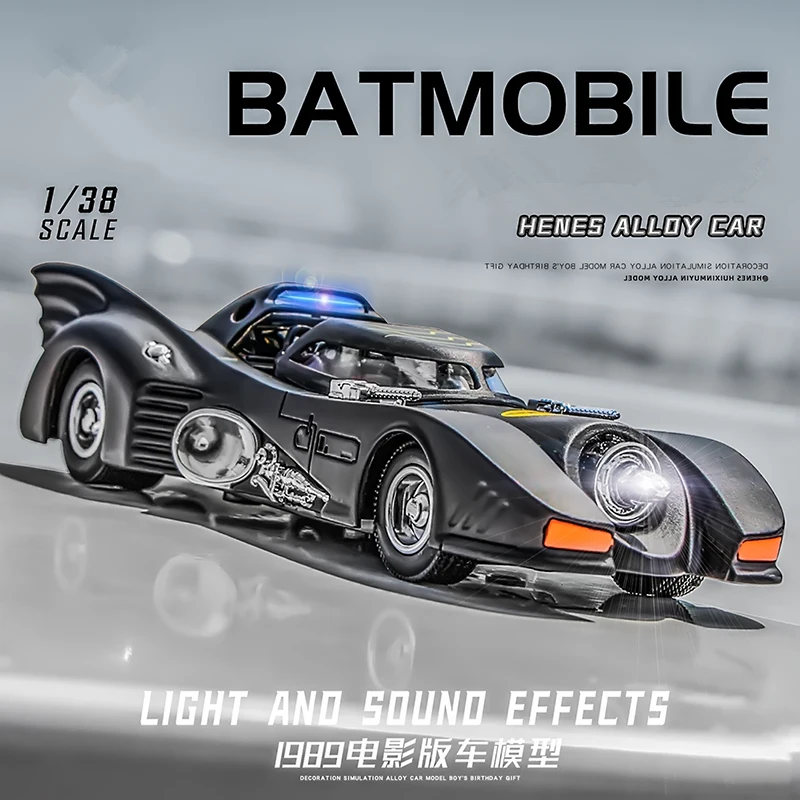 Classic Movie Car Batmobile Car Alloy Car Model Diecast Metal Bat Car Model Collection Sound and Light Simulation Kids Toys Gift