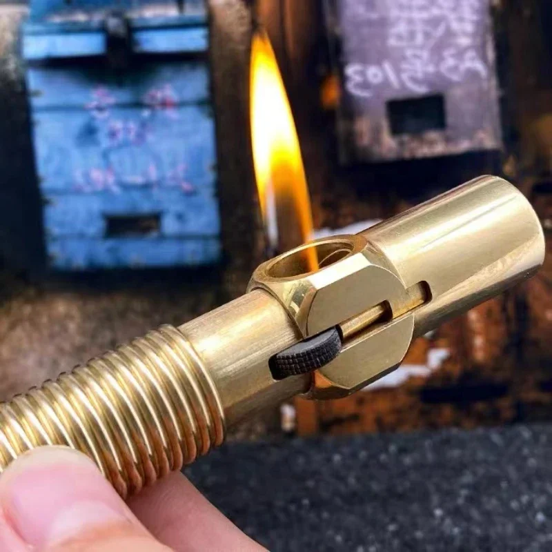 Handmade Original Brass Screw Lighter Retro Retractable Trench Collection Gift Gasoline Kerosene Lighter -79*18 Mm