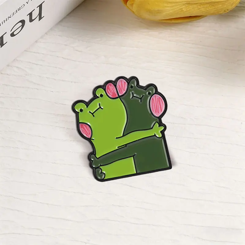 Cute Cartoon Two Lovers Frogs Hugging Brooch Casual Gift Metal Badge Pin DIY Clothing Bags Shoes Hat Scarf T-shirt Jeans