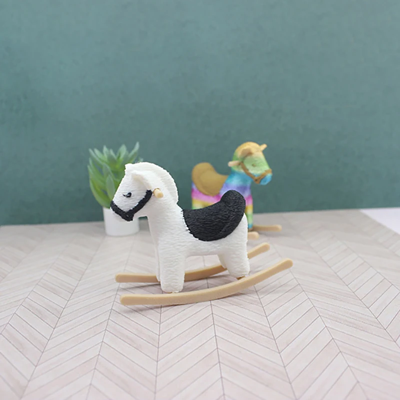 1/12 Dollhouse Mini Trojan Horse Rocking Horse Chair Doll House Furniture Decoration Dollhouse Micro Scene Ornament Kid Toys