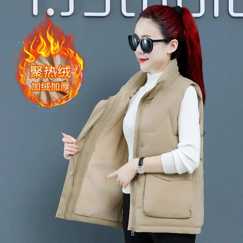 

2024 New Vests Winter Jacket Women Sleeveless Down Cotton Padded Jacket Lamb Down Thickened Warm Waistcoat Puffer Vest