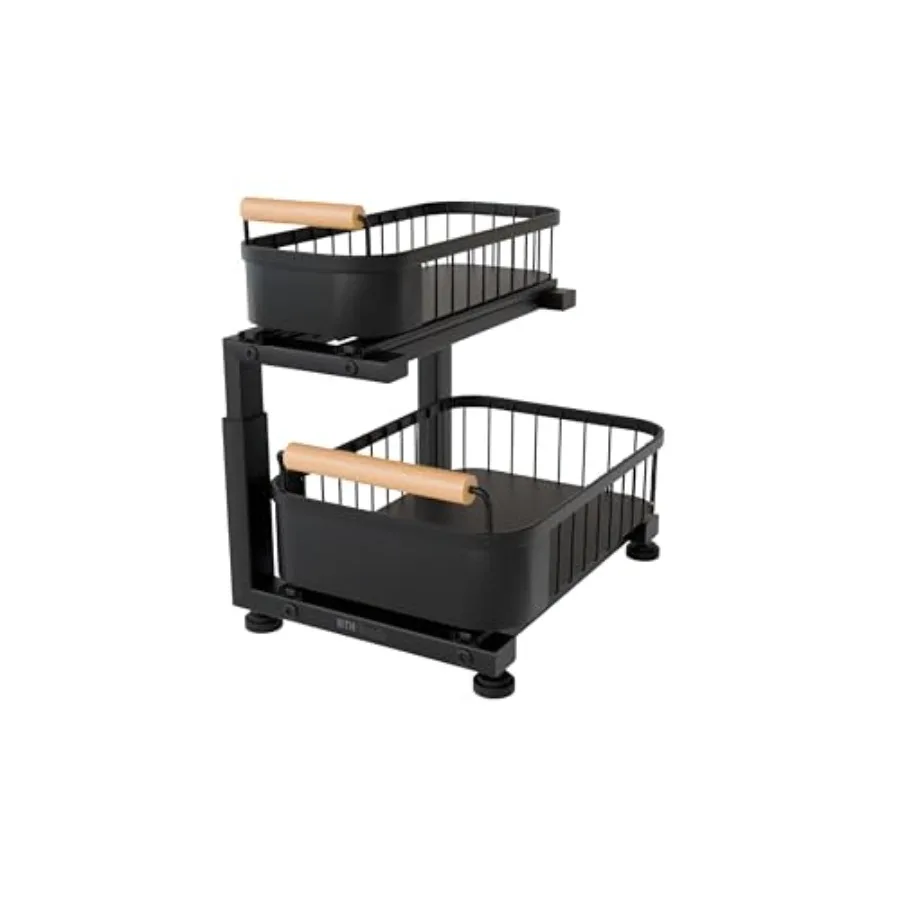 

Premium Heavy Duty Carbon Steel Under Sink Organizer Large 2 Tier Pull Out Cabinet Organizer 7 Adjustable Heights with Smooth B
