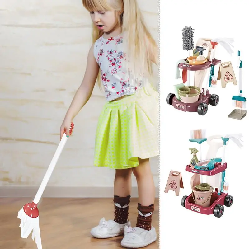 

Toy Cleaning Set Pretend Play Children House Cleaning 6Pcs Toddler Montessori Cleaning Play Set Toy Kids Broom Sweep Mop Set