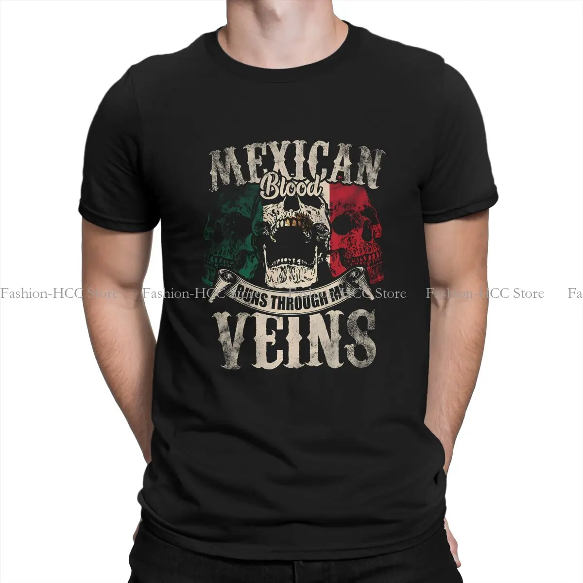 Blood Flows Through My Veins Unique Polyester TShirt Mexican Flag Top Quality Creative Graphic  T Shirt Stuff