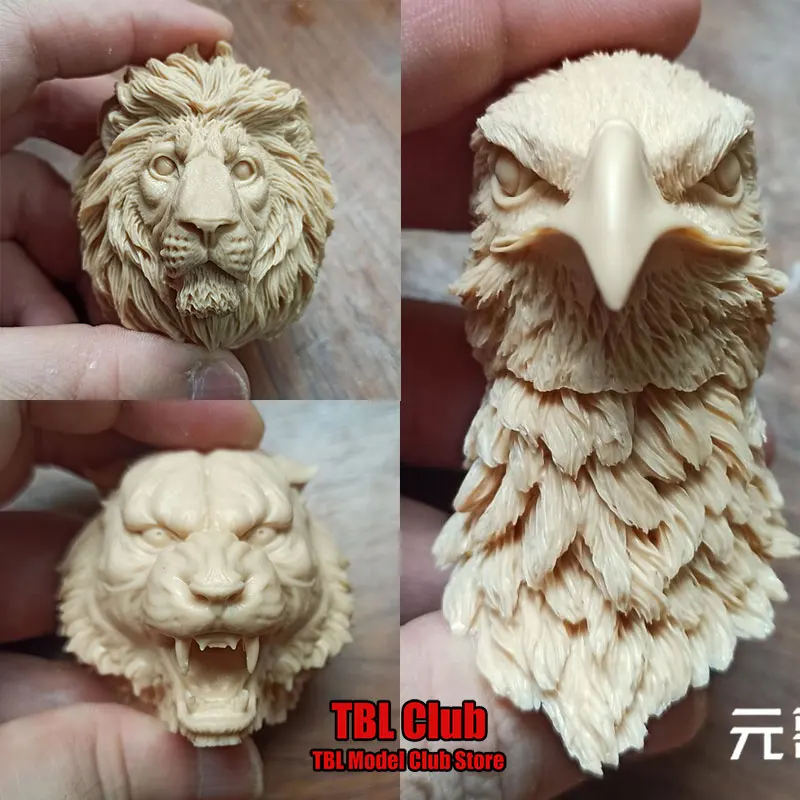 Unpainted 1/6 Scale Soldier Forest Animal Head Sculpt Eagle Tiger Lion Trendy White Model Head For 12inch Action Figure Doll