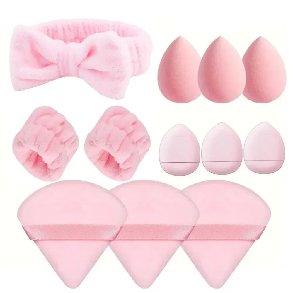 12 pçs cosméticos puff maquiagem esponja liquidificador beleza ovo fundação esponjas pó puff spa bandana pulseira compõem acessórios