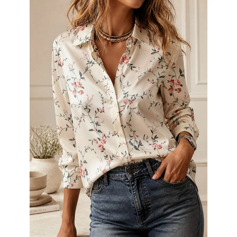 2026Fashion lapel collar long sleeve shirt all-match elegant ladies going out tops view 5