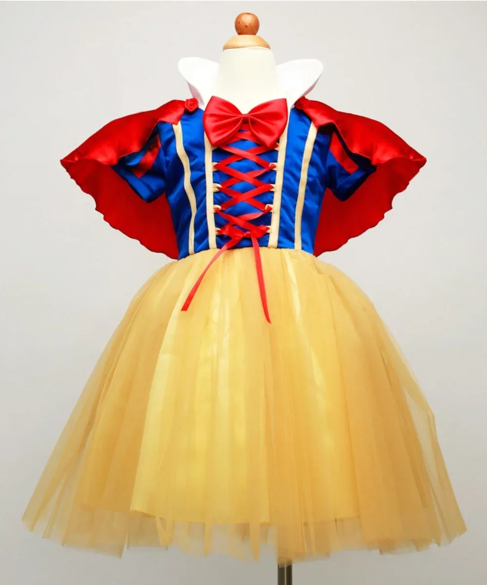 Girls Snow White Cosplay Party Dress Girl Princess Dresses Fashion Birthday Pleated Gown Children 2pcs Evening Costumes With Bow