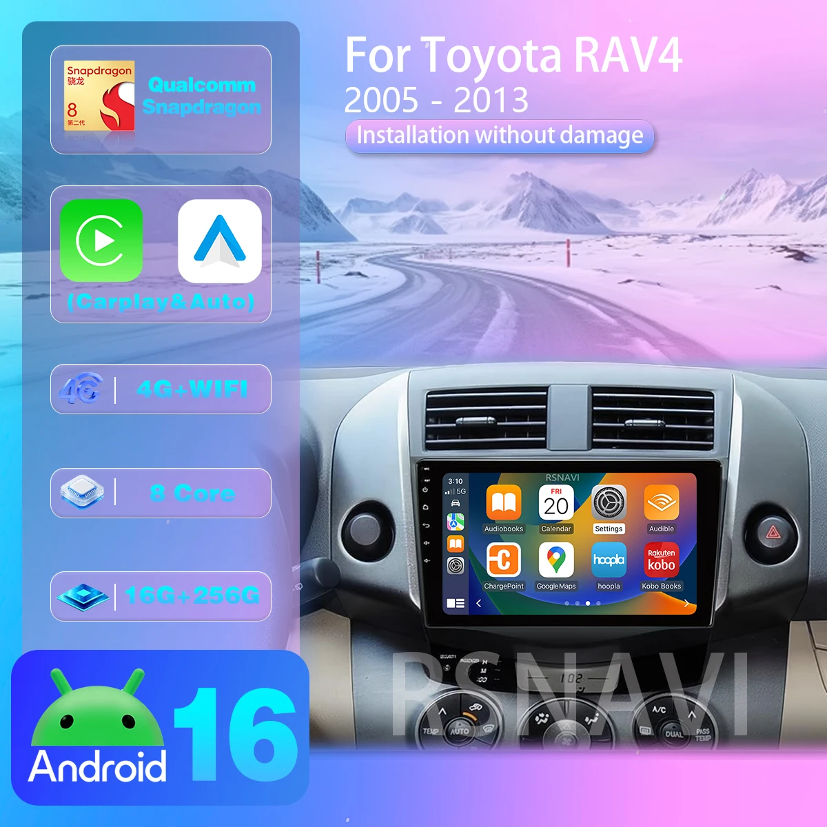 Android 16 Für Toyota RAV4 Rav 4 2005 - 2013 Carplay Auto Autoradio Multimedia Navigation Video GPS DSP Autoradio Stereo WIFI+4G