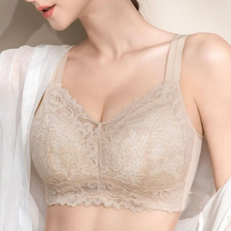 

Женский беспроводной кружевной бюстгальтер для большой груди, тонкая подкладка, дышащий регулируемый бюстгальтер B C D E F95