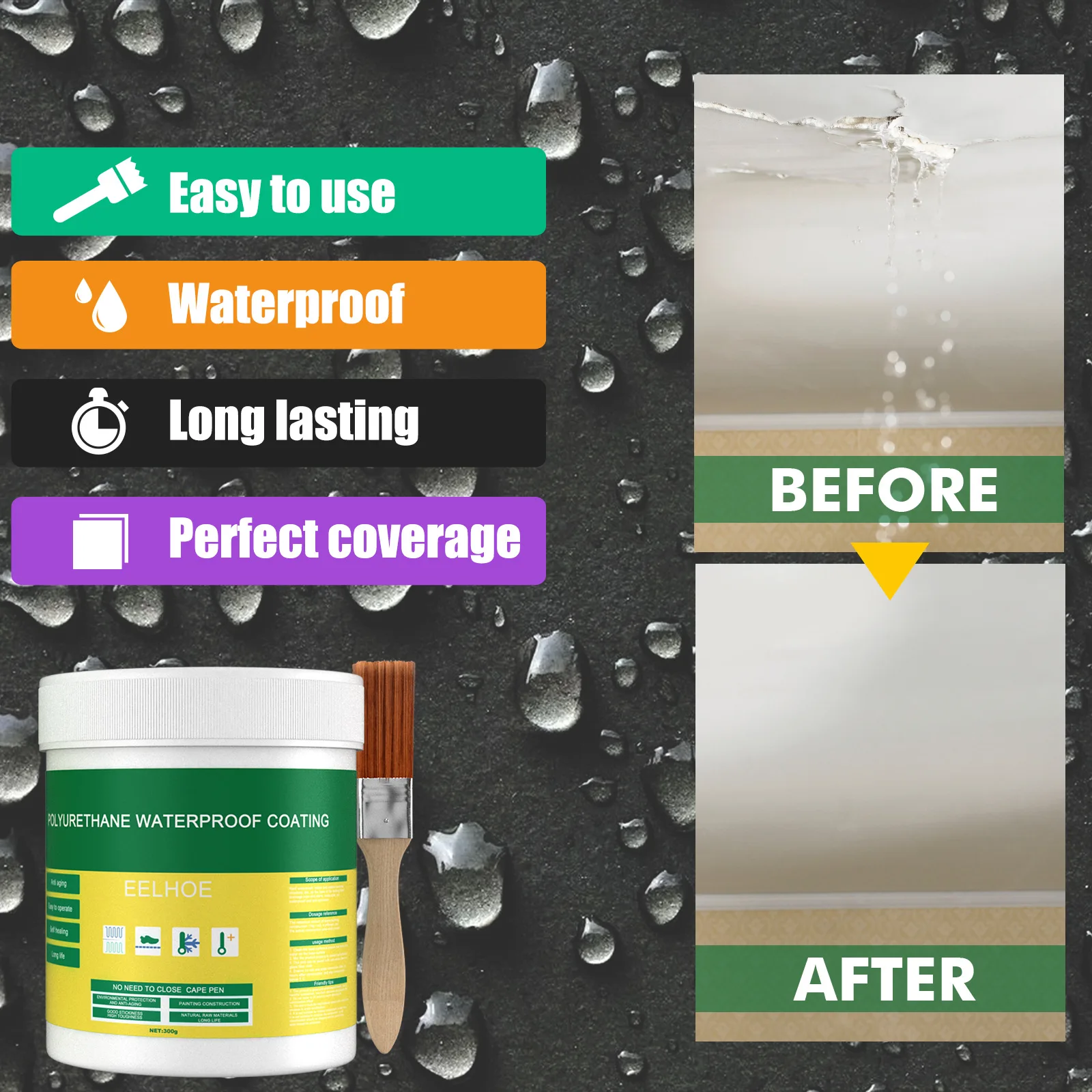 30g-1200g Waterproof Coating Sealant Agent Transparent Invisible Paste Glue With Brush Adhesive Home Repairing Roof Bathroom