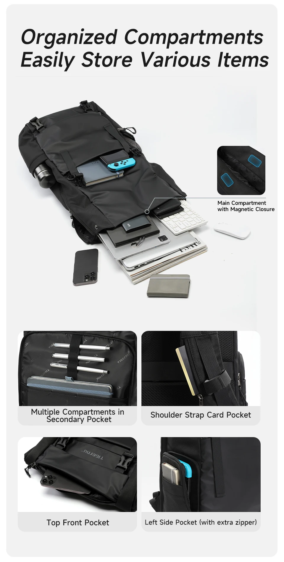 Tigernu Reiserucksack für Herren, TPU, wasserdicht, Rucksack für Herren, erweiterbar, Herrenrucksack, Business-Taschen, Schulrucksack – Detail 4