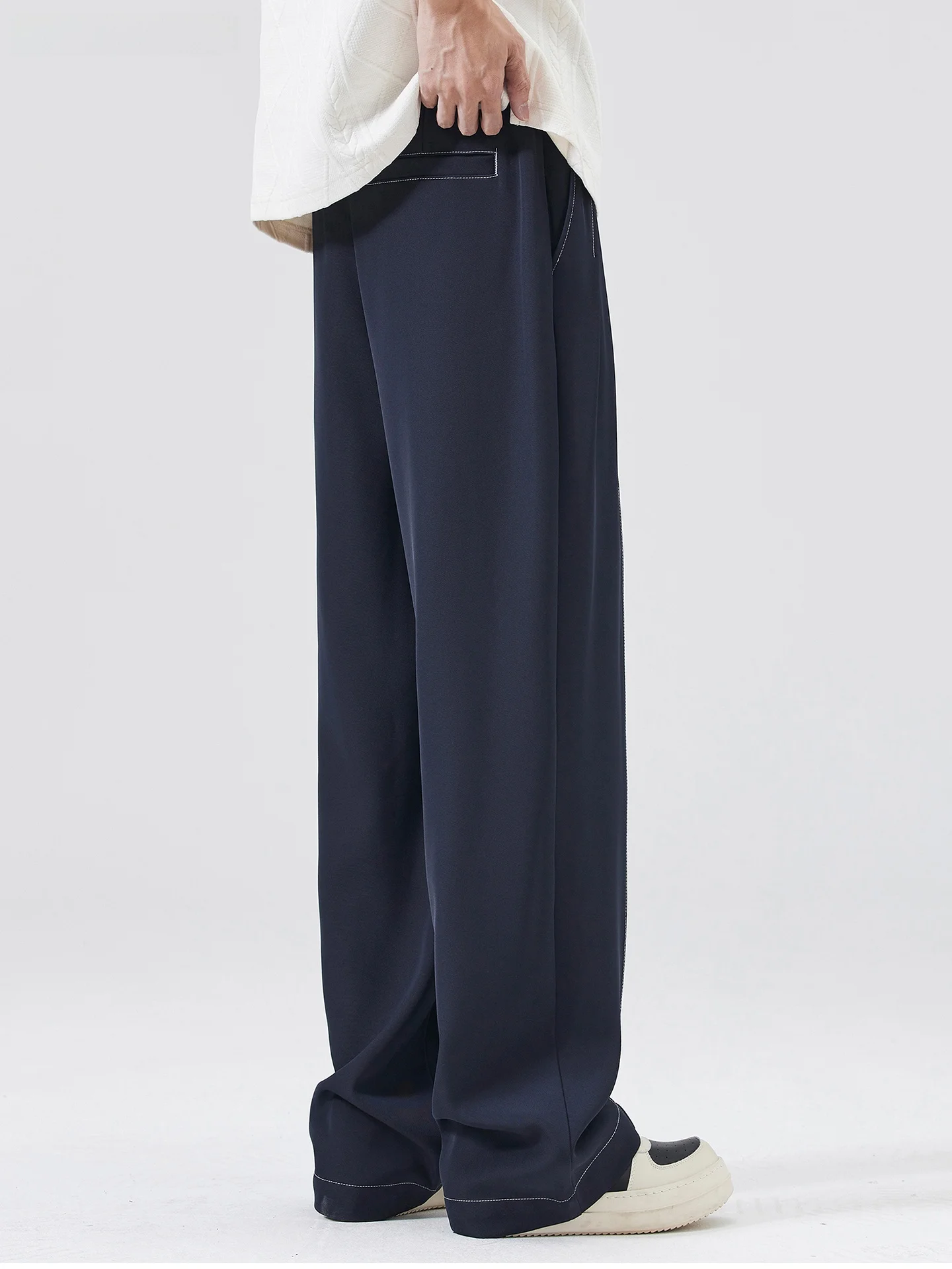 صيف جديد الأمريكية الرجعية الرجال عادية فضفاض مستقيم الساق واسعة الساق ثنى تخفيف السراويل الطويلة Faionable مستقيم قطع بنطلون