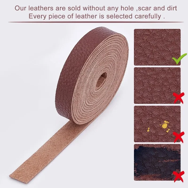 1Roll Brown Leather Strap Strip 0.5 Inch Wide 79 Inch Long Lychee Pattern Leather Belt Strips Wrap Single Sided Flat Cord