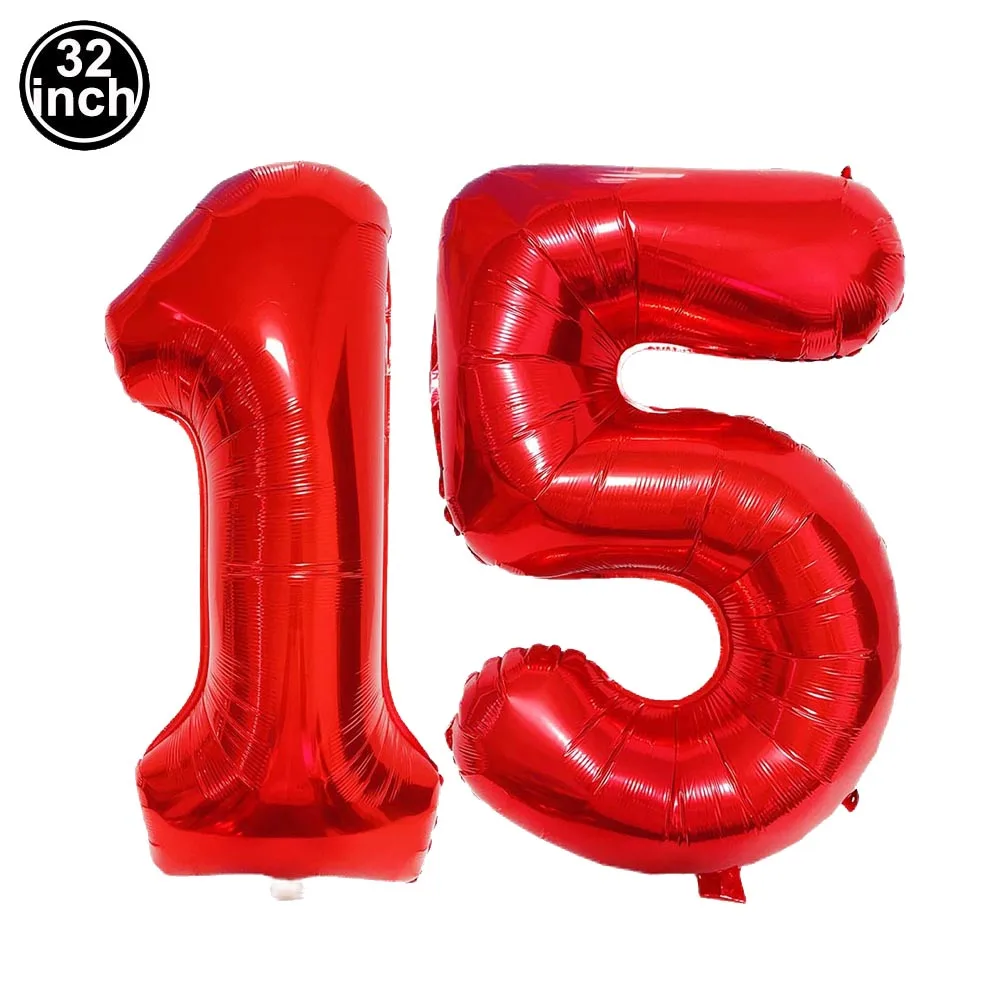 Number 15 Balloon 15 Digit Balloon Fifteen Kids 15th Birthday 32inch Big Large Blue Green Red Pink Golden Black Colorful Balloon - view 4