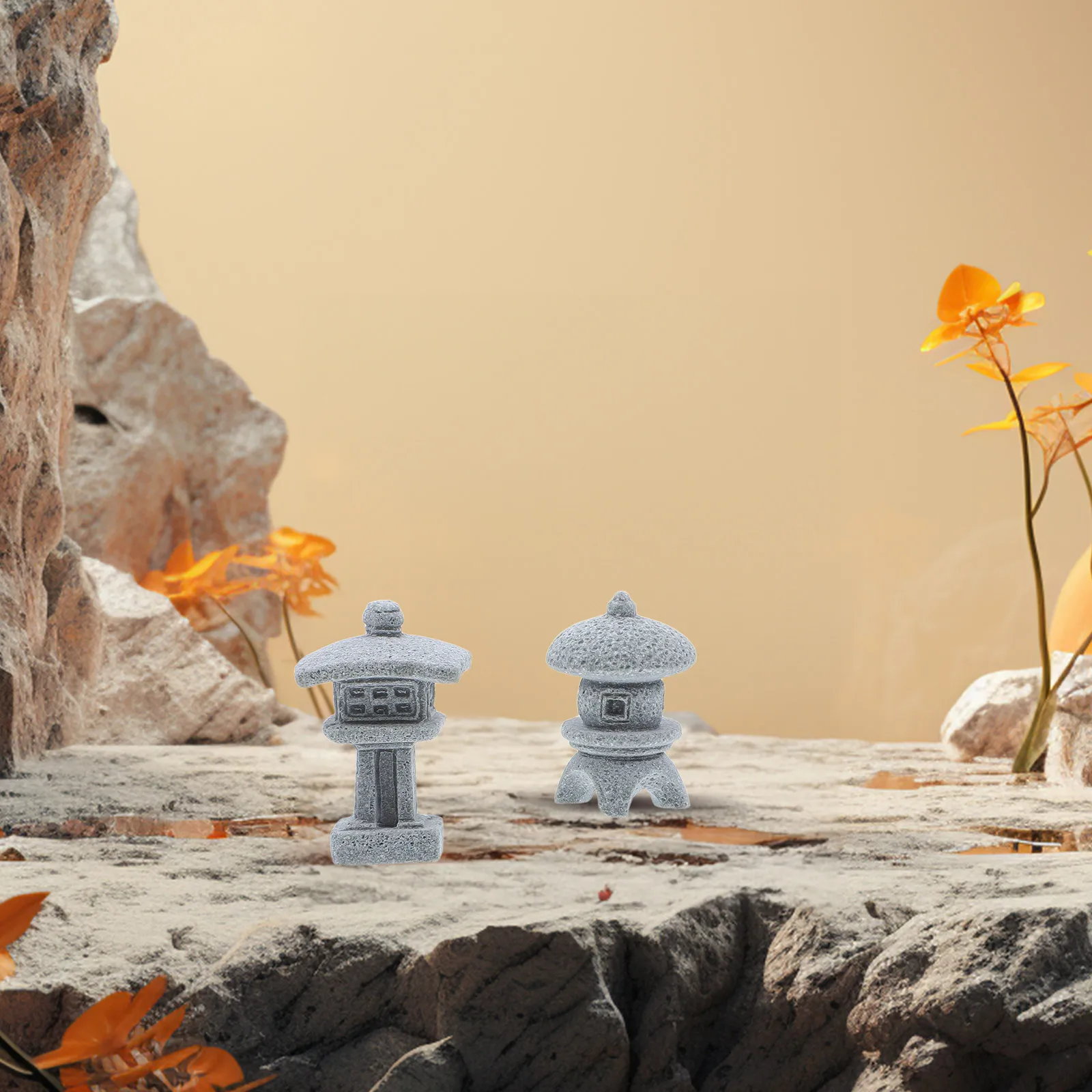 

4pcs Simulated Landscape Decoration Mini Pavilion Ornament for Aquarium Zen Garden Bonsai Bluestone Powder Accessory