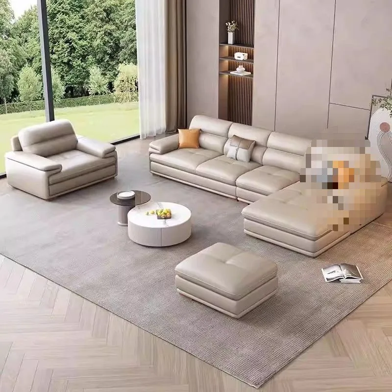Leather sofa living room small apartment left and right concubine leather art sofa straight row combination