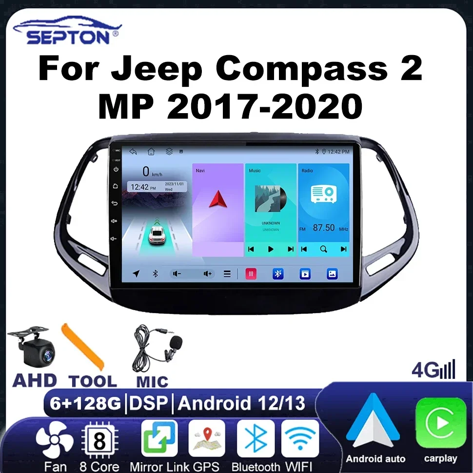

SEPTON Car Radio Android for Jeep Compass 2 MP 2017-2020 Multimedia Player DSP AM RDS Wireless Carplay Autoradio Auto GPS BT