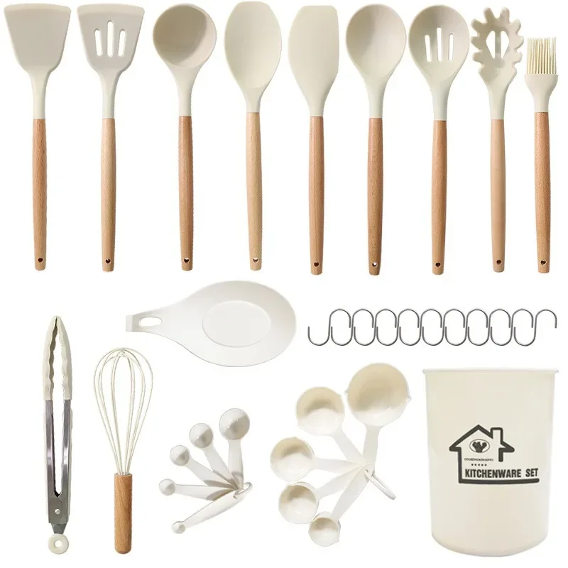 

Silicone kitchenware spatula soup spoon set of 33 pieces,heat-resistant and non stick pot,including storage bucket