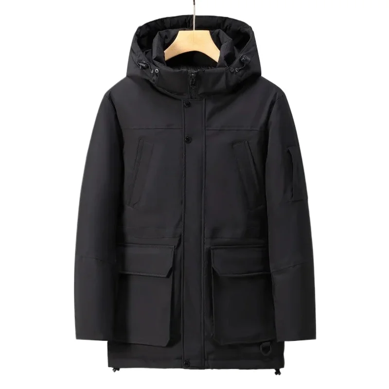 

Спортивная мужская верхняя одежда на открытом воздухе, зимняя мужская куртка-карго, новое утолщенное простое однотонное мужское пальто с карманами на молнии и длинным рукавом с капюшоном