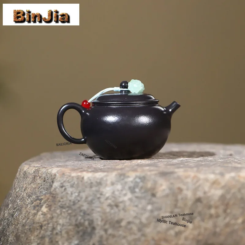 BAEJORIA 90ml Ancient Yixing Purple Clay Teapots Handmade Black Apple Pot Raw Ore Zhu Mud Kettle With Filter Zisha Tea Set Cha