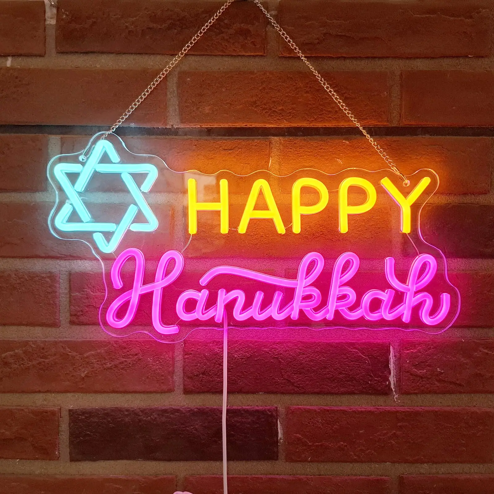 

Happy Hanukkah Neon Sign, Stars of Hanukkah LED Signs Wall Room Bedroom Decor Jewish Menorah Holiday Gifts