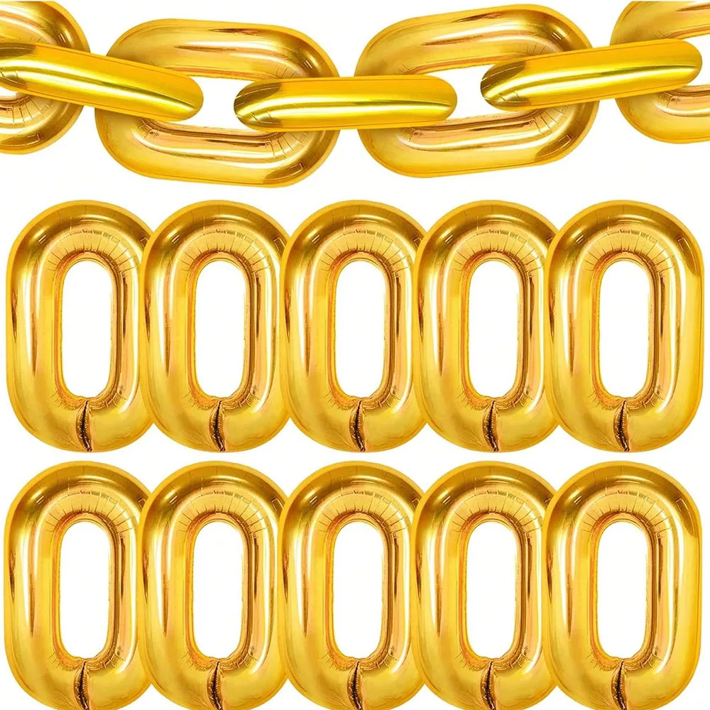 

24/18/10 Chain Balloon 16 inch Foil Balloon Hip Hop Party Decor Hip Hop Theme Birthday Graduation Wedding Arch Supplies (Gold)