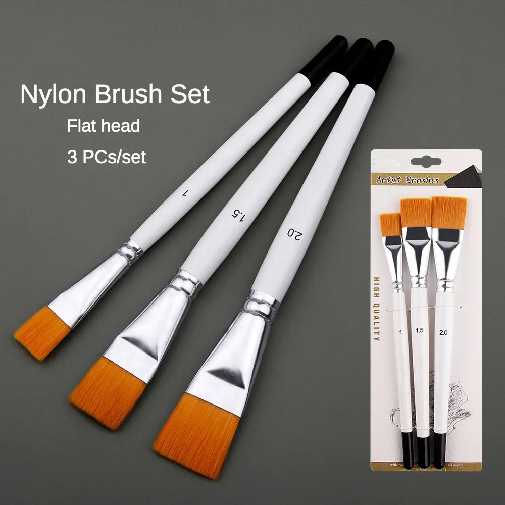 3 Pcs New Oil Painting Brush Big Flat Head Short Rod Set Nylon Hair Painting Watercolor Brush Student Acrylic Art Supplies