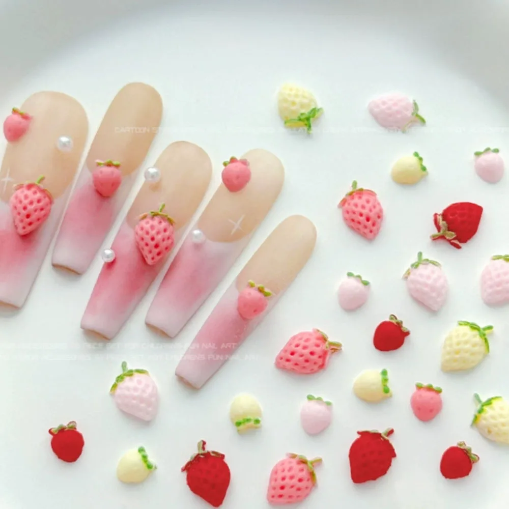 50 sztuk Mix rozmiarów symulowane śliczne truskawkowe ozdoby do paznokci Mix wielokolorowe truskawkowe dekoracje z żywicy na akcesoria do Manicure