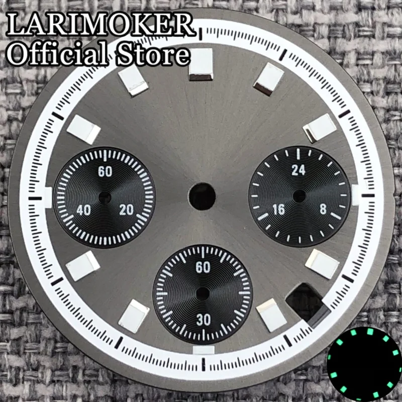 LARIMOKER 30mm White/Grey/Black/Blue Sterile Watch Dial And Pointers With Green Luminous Fit For VK63 Movement Watch Accessories