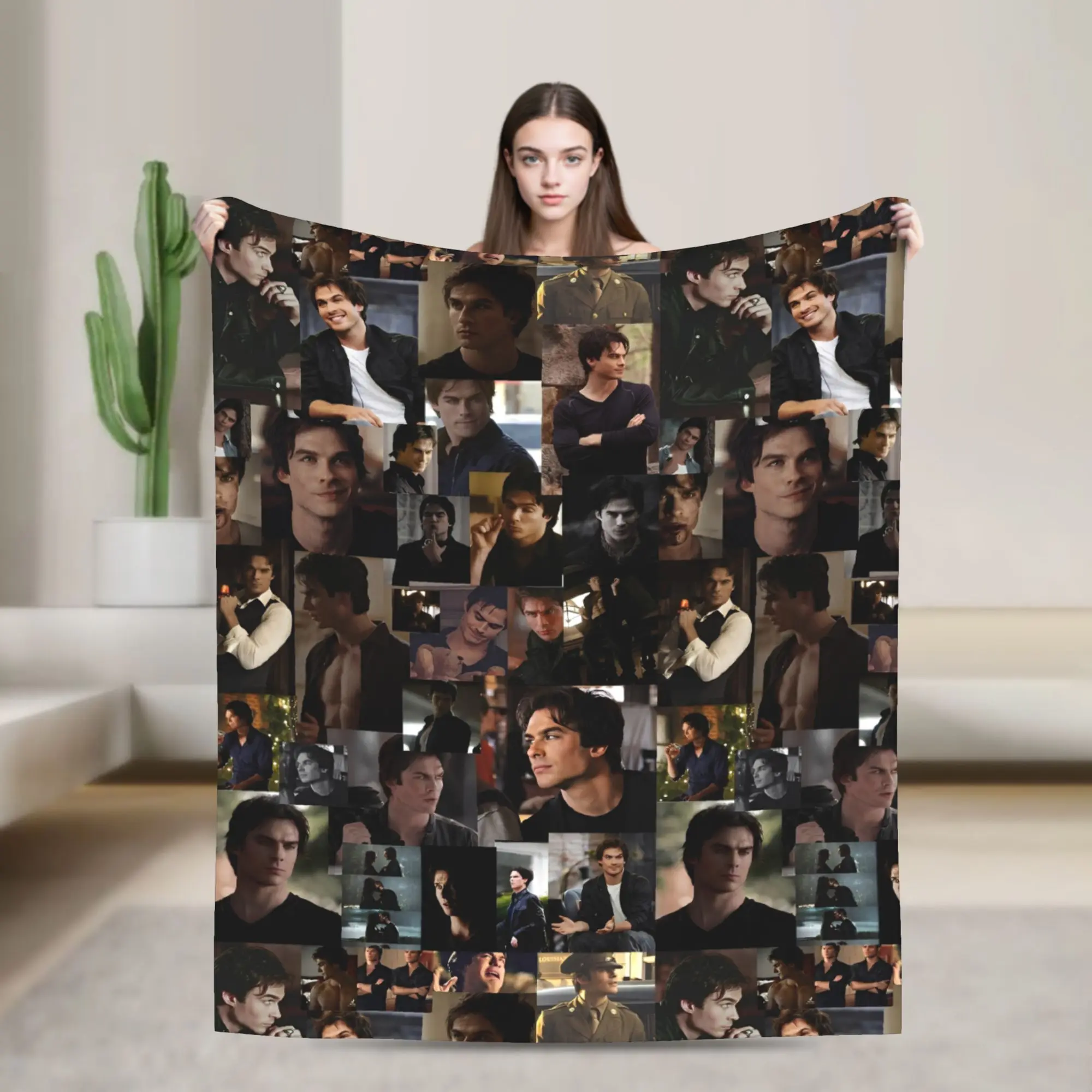 The Vampire Diaries Damon Salvatore Blankets Quality Warm  Throw Blanket Winter Airplane Travel Bedroom Aesthetic Bedspread