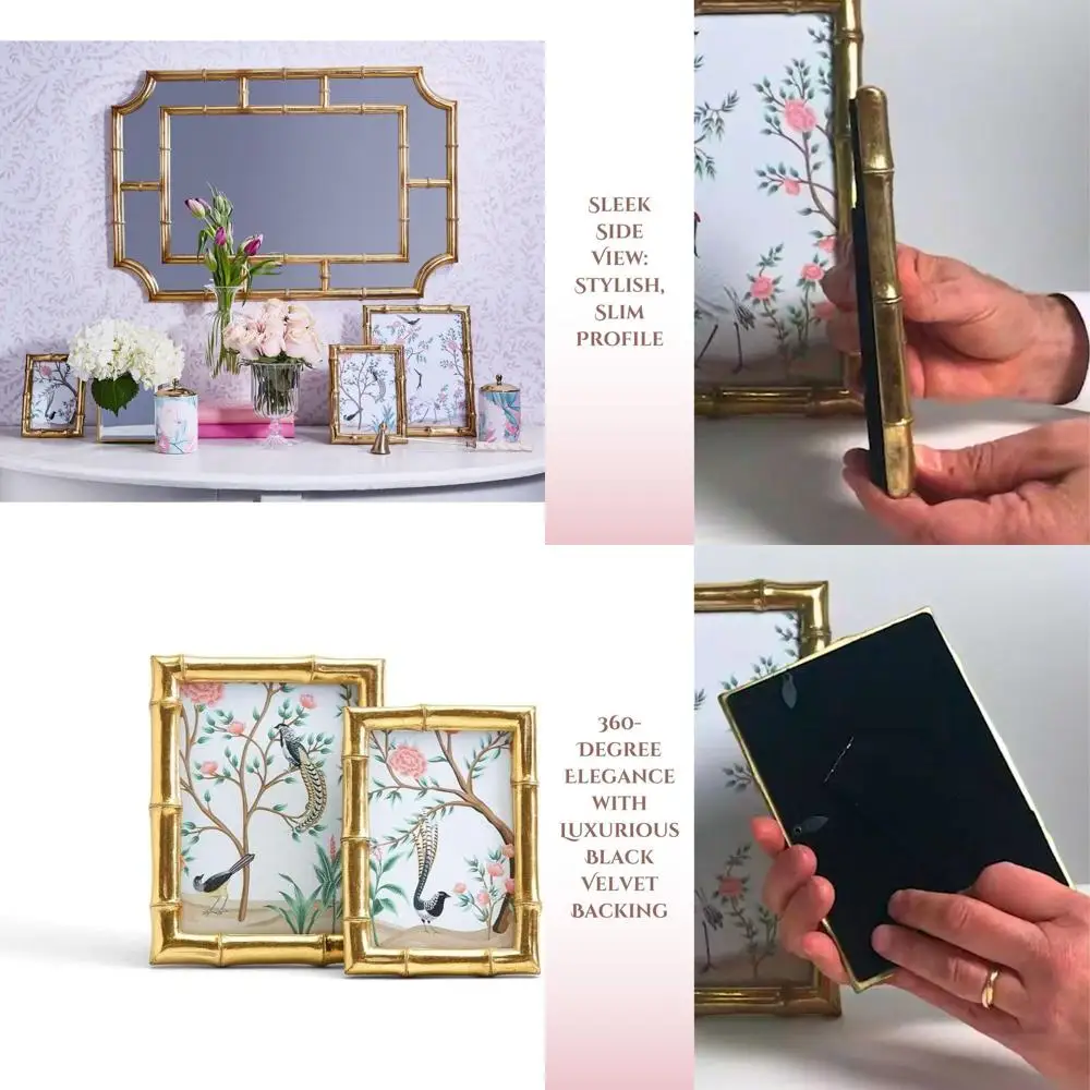 

Gold 5x7 & 4x6 Bamboo Picture Frames Set, Versatile Wall & Tabletop Display for Vertical/Horizontal Photos