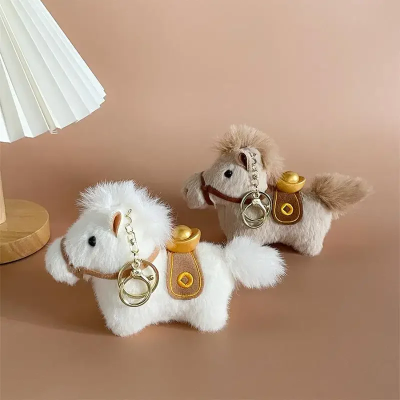 Porte-clés en peluche mignon dessin animé Yuanbao poney, pendentif cheval Kawaii, année, sac à dos exquis, accessoires de décoration, cadeaux