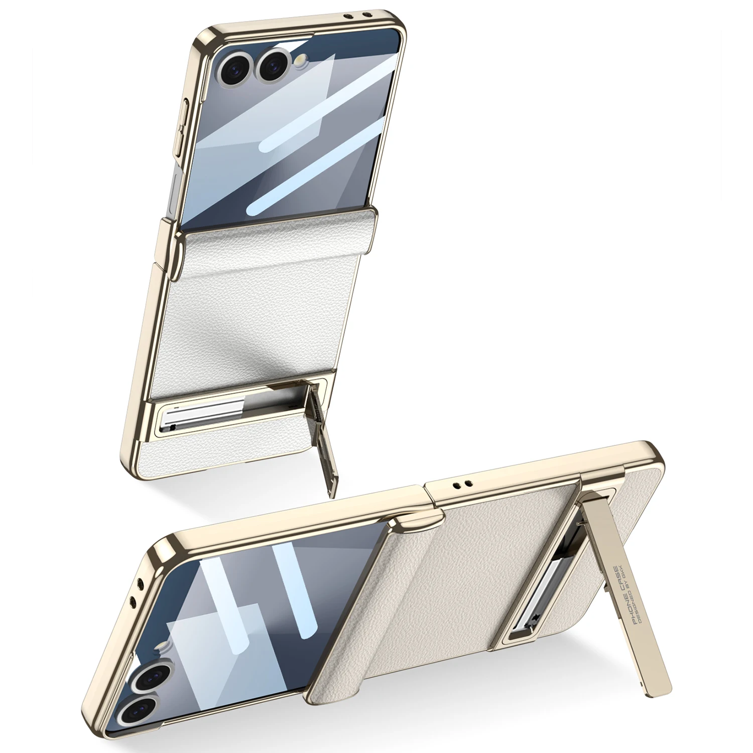For Samsung Galaxy Z Flip 7 6 5 Phantom Plain Leather Magnetic Band Holder Drop and Anti Fingerprint Phone Case