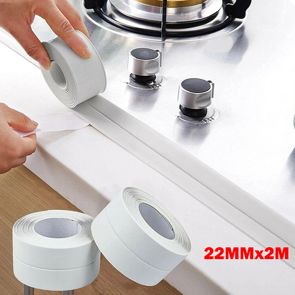 2M White PVC Sealing Strip For Bath Shower Sink Basin Edges – Waterproof Flexible Tape To Prevent Mold/Keep Joints Clean & Tid