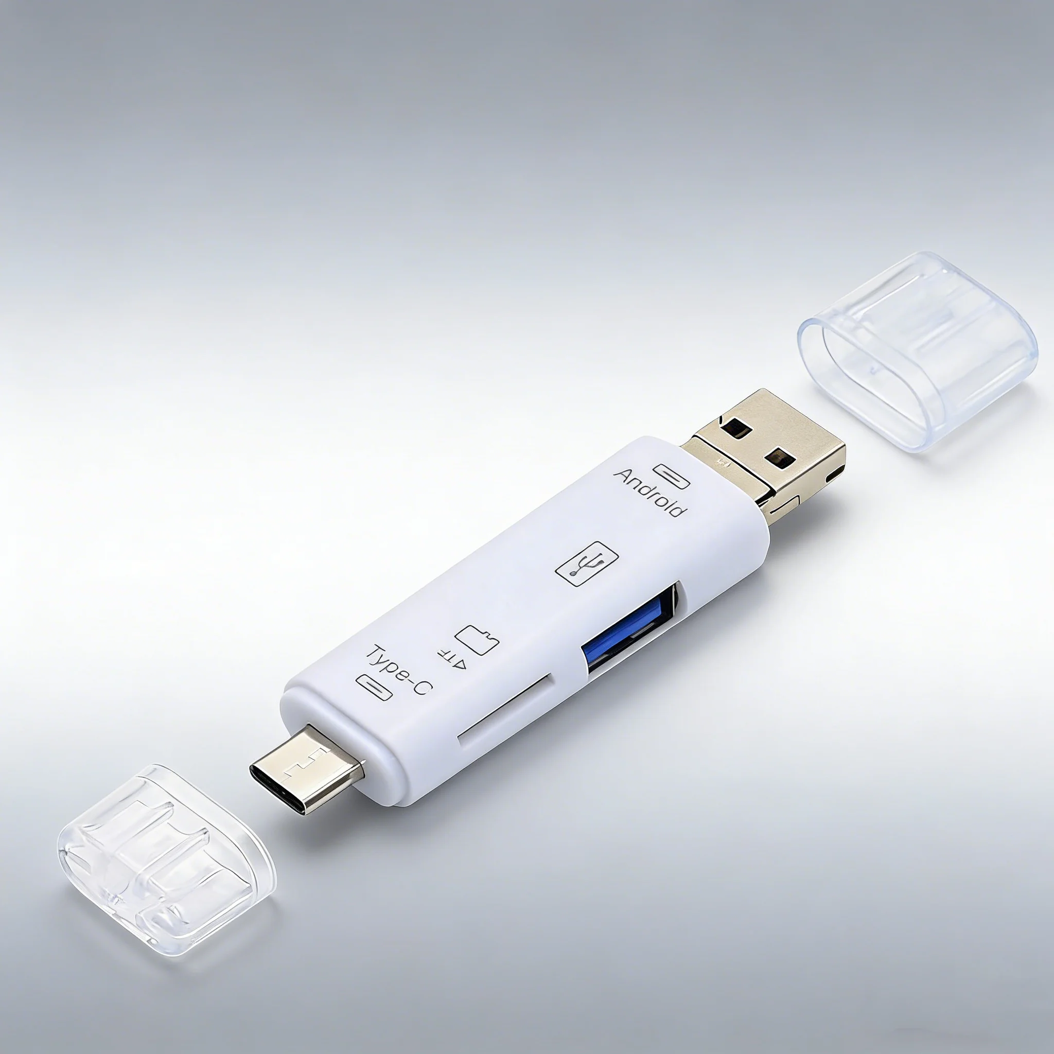 Multifunctional card reader Black/WhiteType-C card reader Micro USB 0.3mUSB to OTG integrated Android mobile card reader adapter