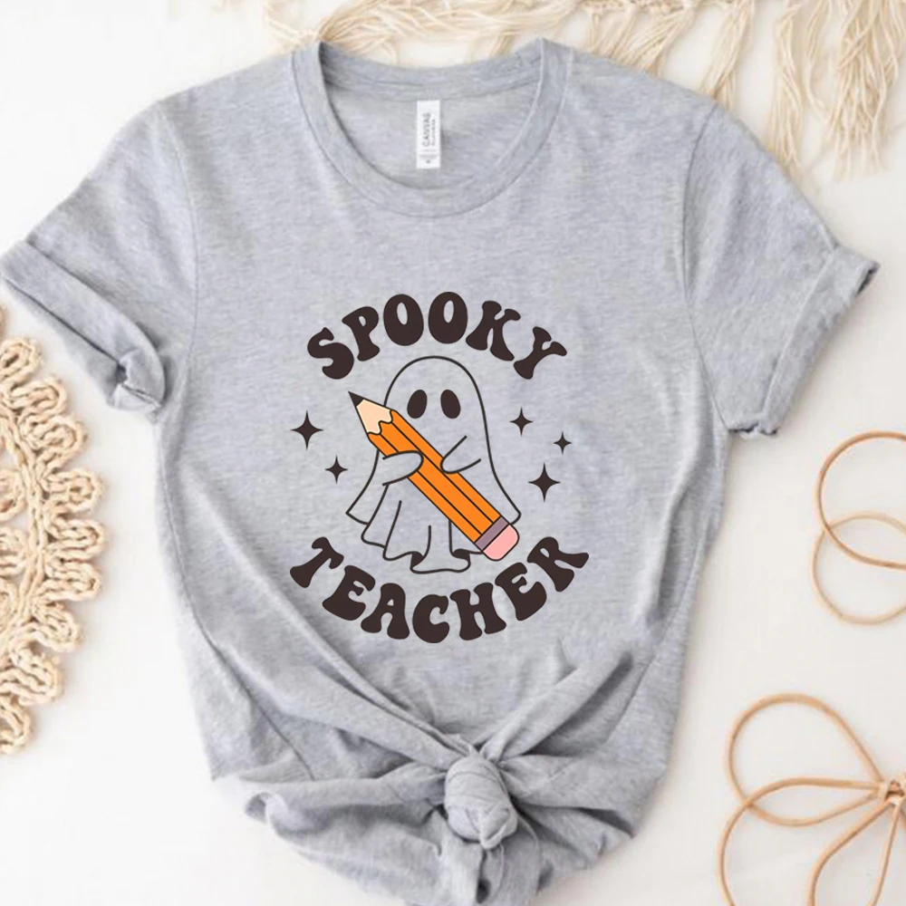 Spooky Teacher T Shirt Halloween Teacher T-shirtCute Ghost Teacher Tee Retro Halloween Tshirt Unisex Fall Short Sleeve Tops